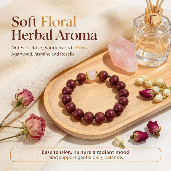 Handmade Herbal Rose & Milky Rose Quartz Beaded Bracelet